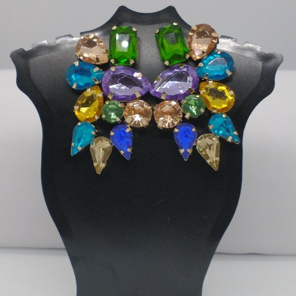 Earrings / Geometric Dangle Drop Earrings Multicolored Crystal Statement Jewelry - Picture 1 of 3